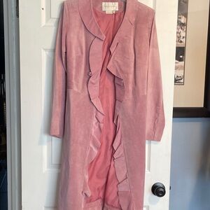 Elegant Pink Ruffled Trench Coat